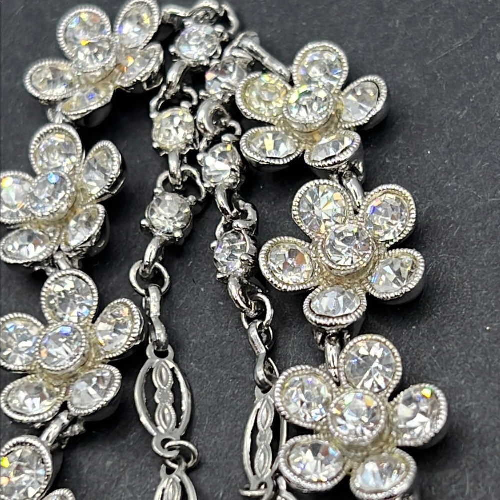 Vintage Bogoff Rhinestone Flower Necklace - image 3